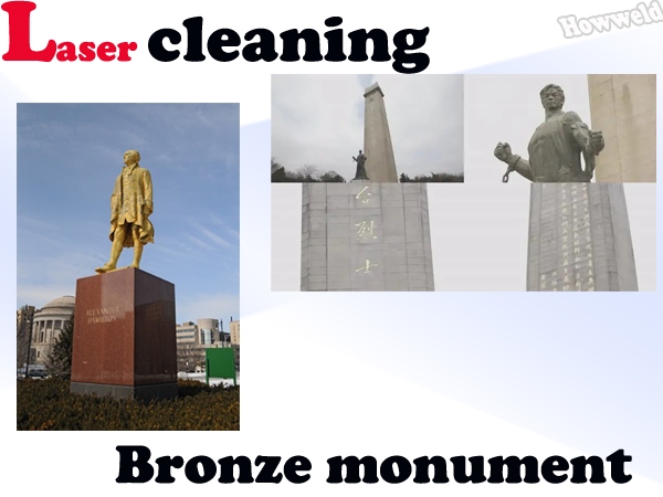 Re-gilding of a large outdoor bronze monument surface preparation laser cleaning machine