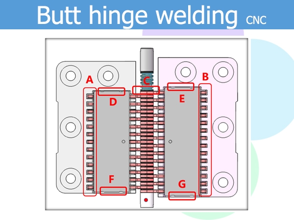 Butt hinge 77 spots 53 joints automatic welding