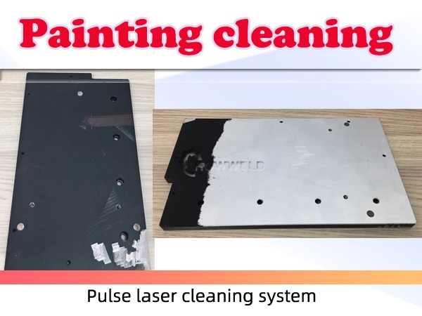 Oil painting, painting on metal surface to cleaning by pulse laser cleaning machine